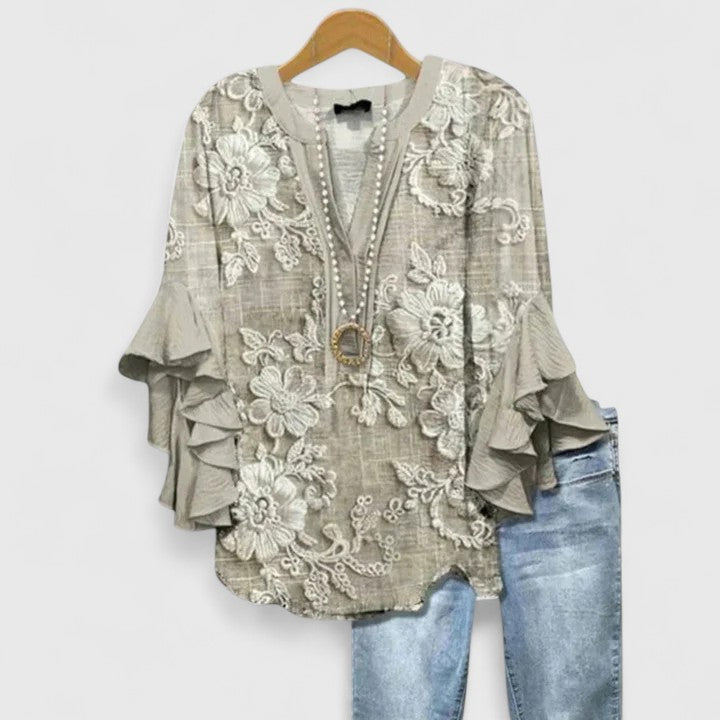 Saryphiah | Elegante, Atmungsaktive Damenbluse mit Rüschenärmeln 1