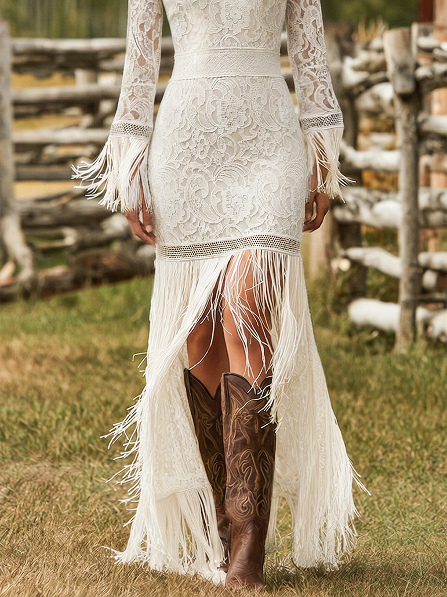 Serenity | Elegantes, Fließendes Damen-Maxikleid mit V-Ausschnitt und Quasten 7