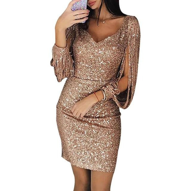 Sloane | Partykleid Pailletten V-Ausschnitt Glamourös Figurbetont 0