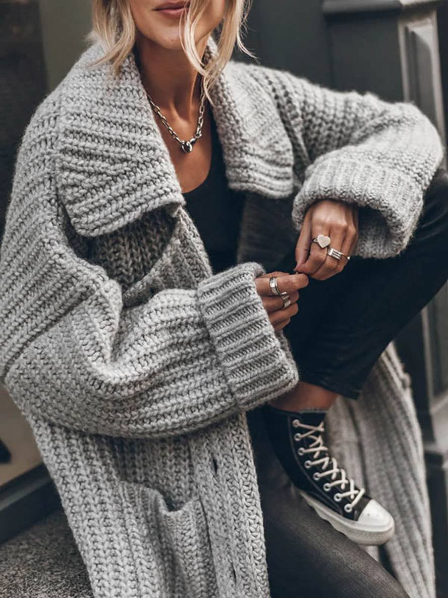 Sofia | Elegante, übergroße, grob gestrickte Strickjacke in Longline-Passform 4