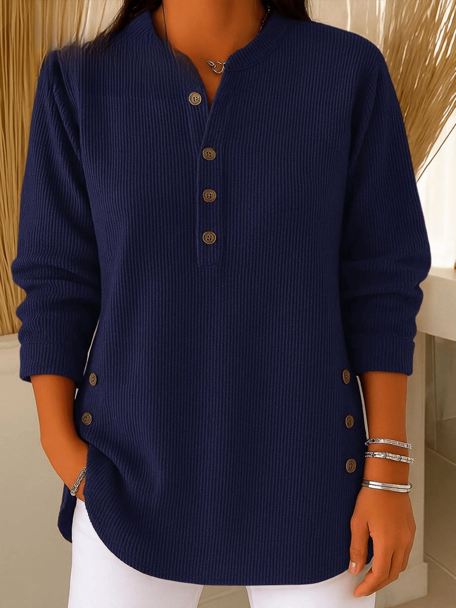 Sofia | Vielseitiges und stylisches Henley-Rippstrick-Tunika-Top 2