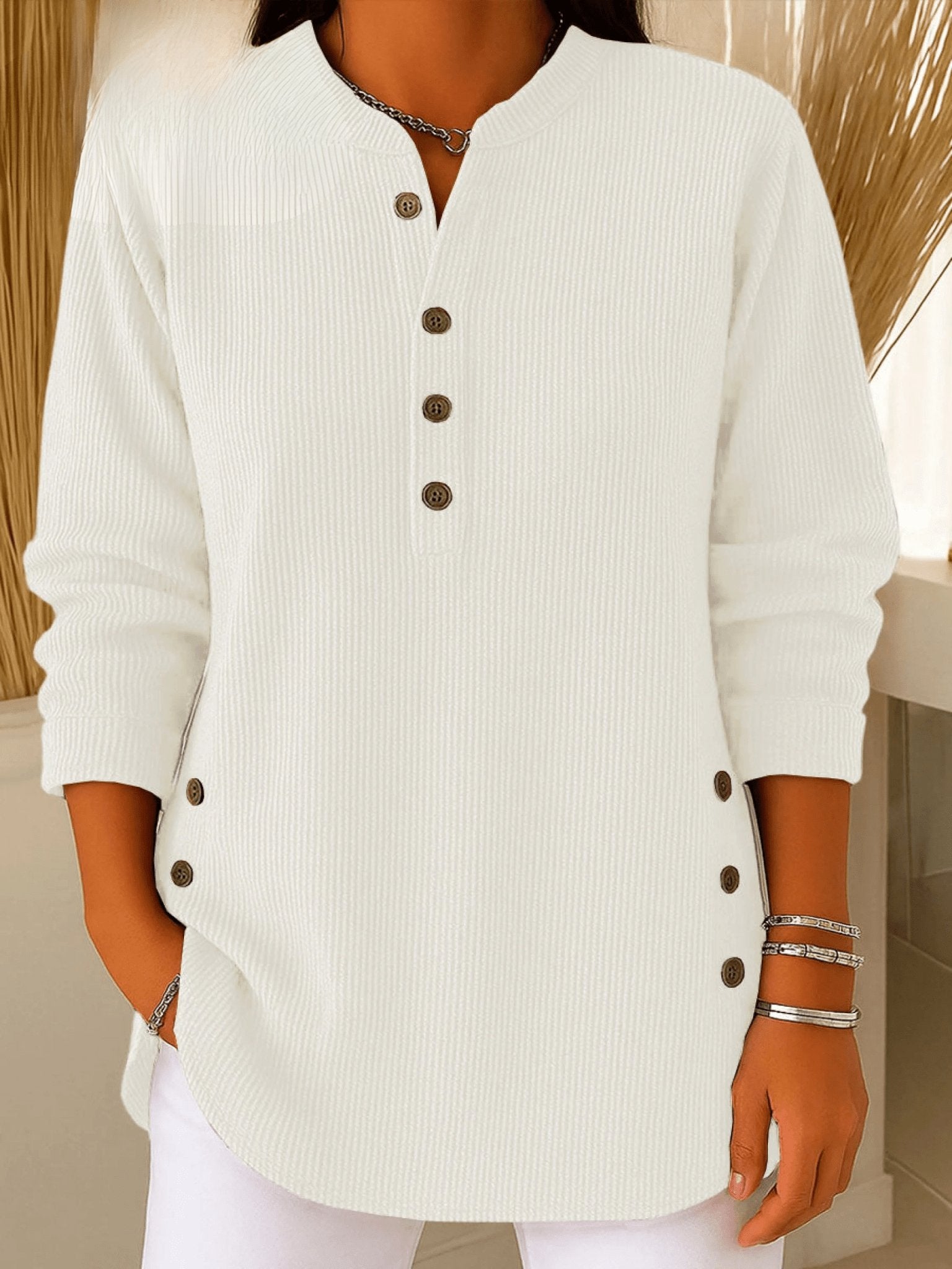Sofia | Vielseitiges und stylisches Henley-Rippstrick-Tunika-Top 4