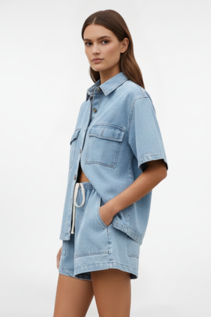 Solea | Atmungsaktives, Elegantes Damen Set – Kurzarm Hemd & Hohe Taille Shorts 2