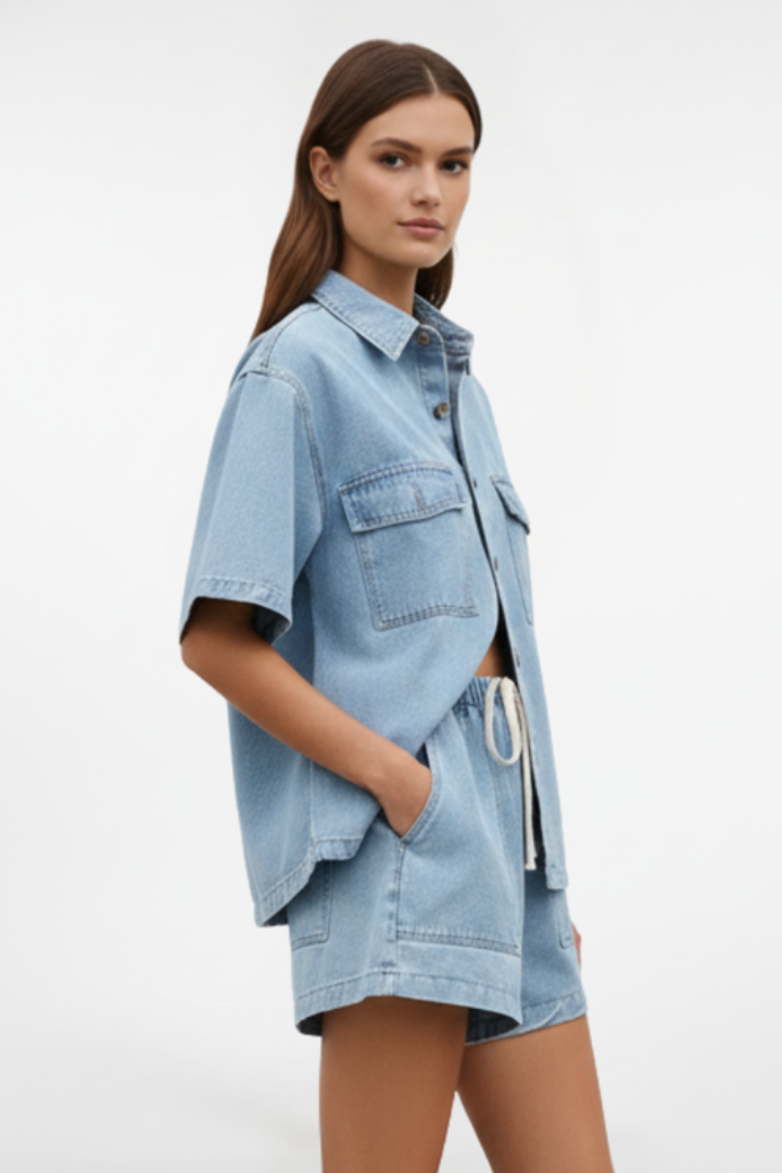 Solea | Atmungsaktives, Elegantes Damen Set – Kurzarm Hemd & Hohe Taille Shorts 3