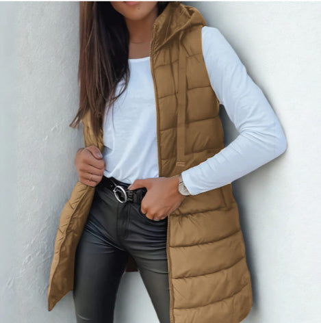 Sophie | Lange Steppweste Damen – Elegante, Leichte & Vielseitige Weste mit Kapuze 1