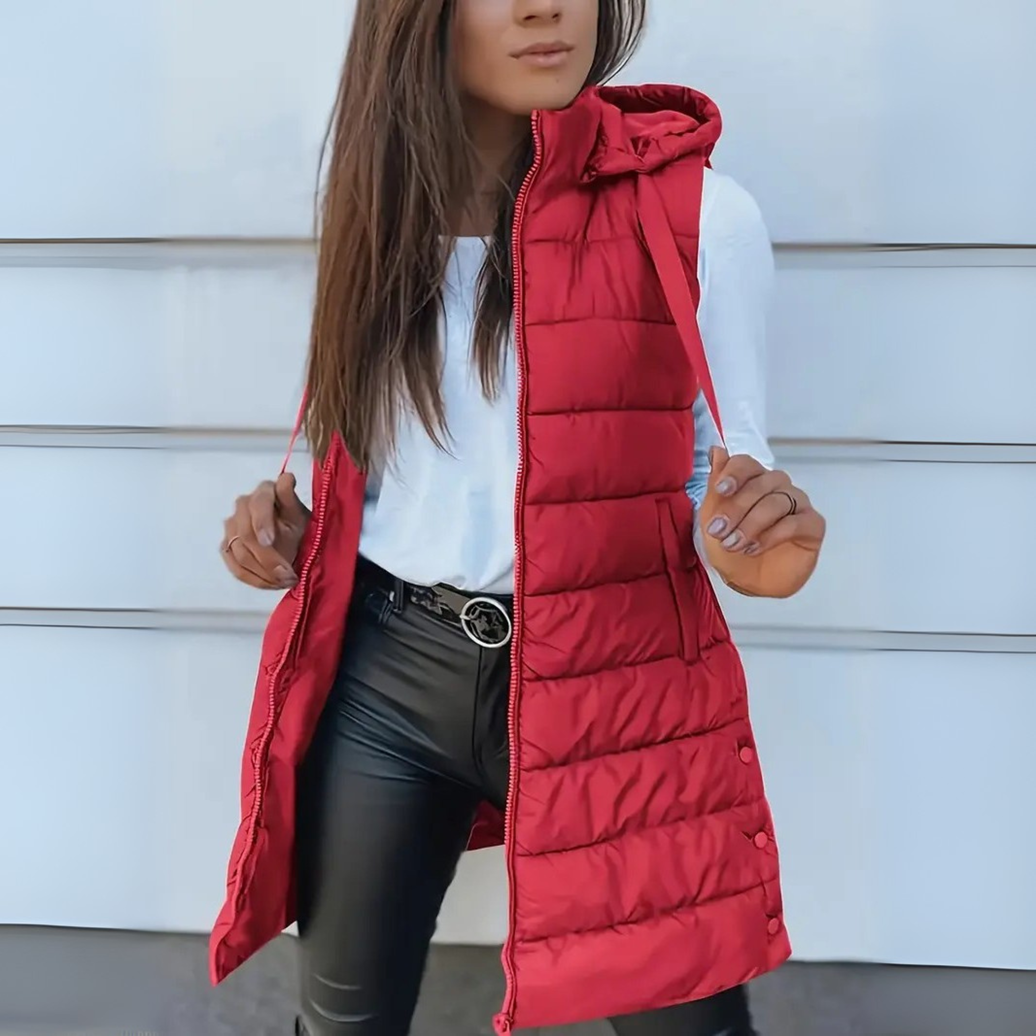 Sophie | Lange Steppweste Damen – Elegante, Leichte & Vielseitige Weste mit Kapuze 5