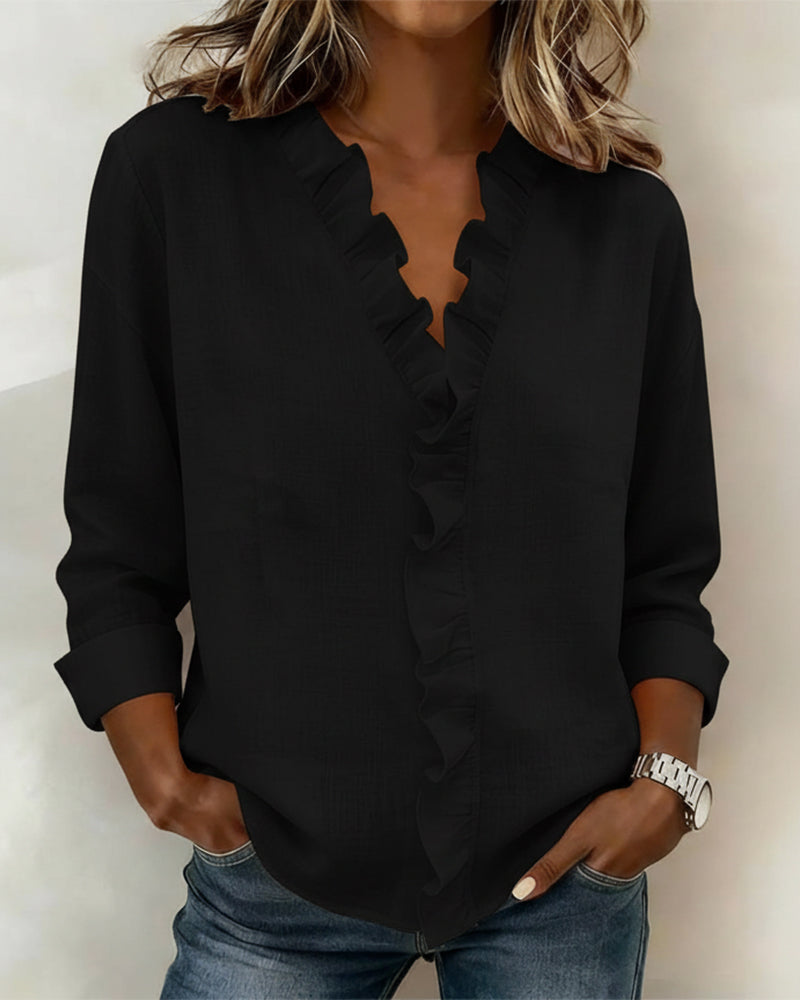 Sophie | Rüschenbluse V-Ausschnitt Langarm Feminine Frühlingsmode 2