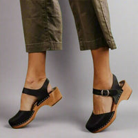 Karin | Vintage inspirierte Plateau Clogs mit Lederobermaterial