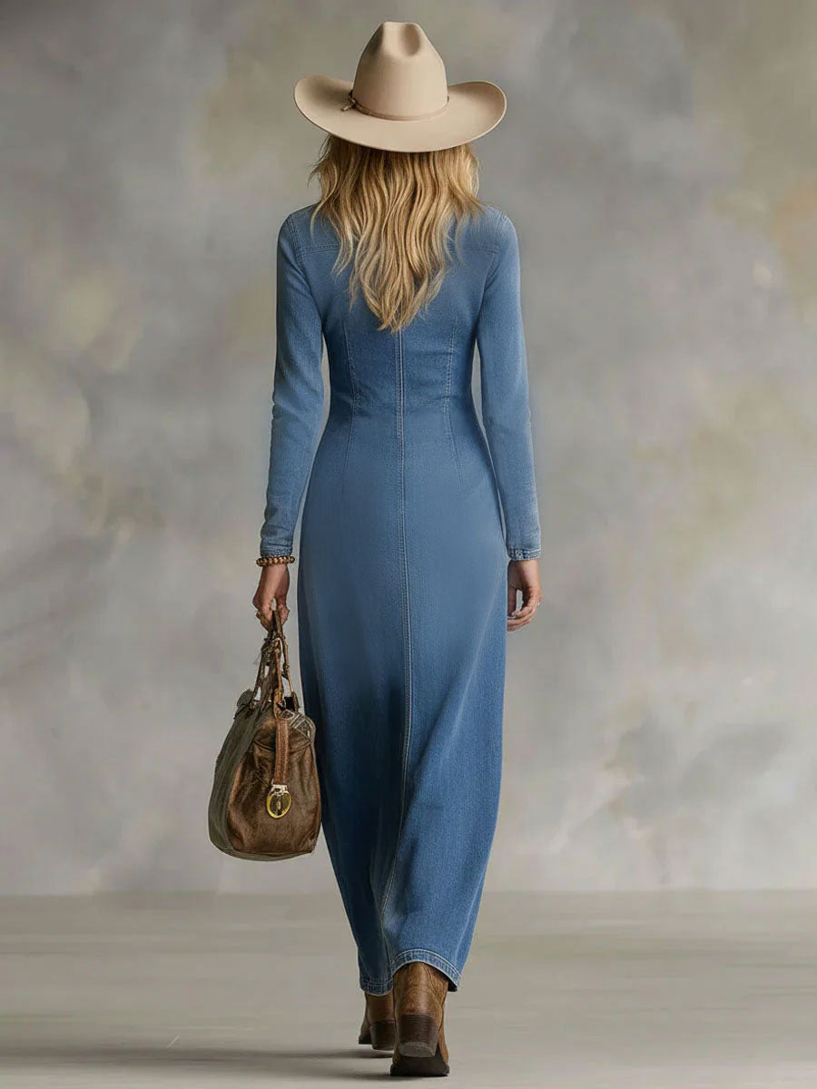 Talia | Elegantes Damen-Maxikleid mit V-Ausschnitt &amp; Knopfleiste 4