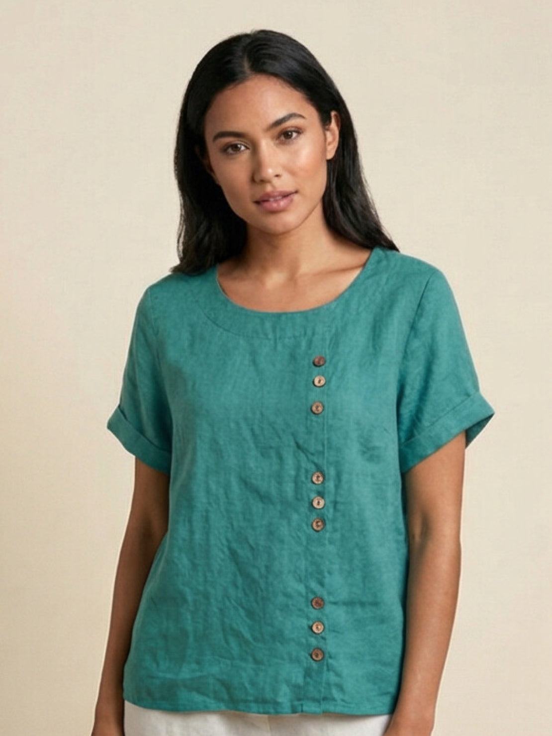 Taylor | Leinenbluse für Damen mit Rundhalsausschnitt und Knöpfen 14