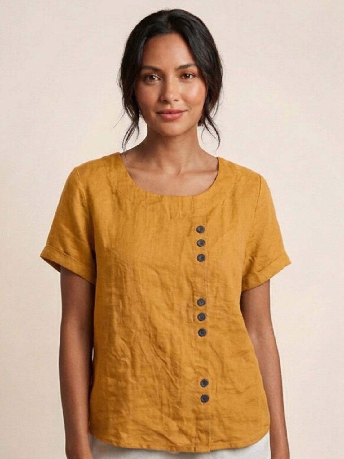Taylor | Leinenbluse für Damen mit Rundhalsausschnitt und Knöpfen 15
