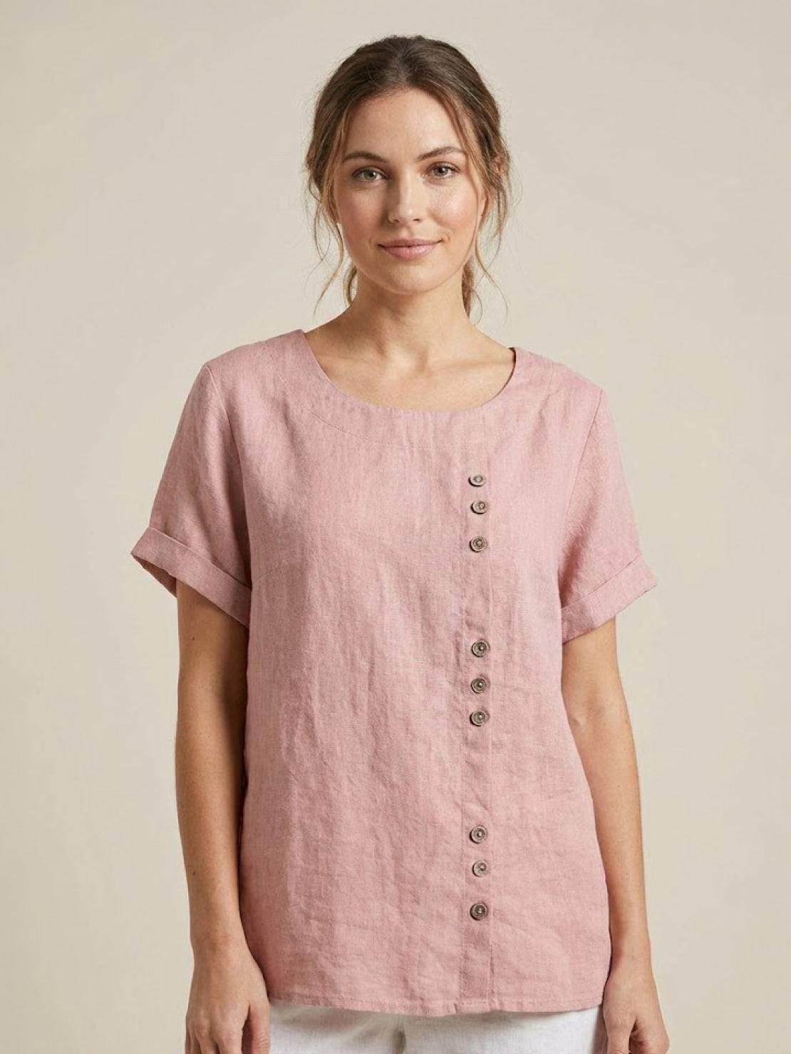 Taylor | Leinenbluse für Damen mit Rundhalsausschnitt und Knöpfen 16