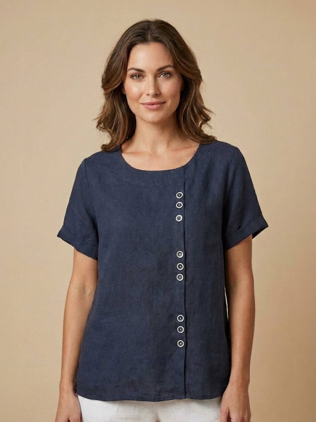 Taylor | Leinenbluse für Damen mit Rundhalsausschnitt und Knöpfen 18