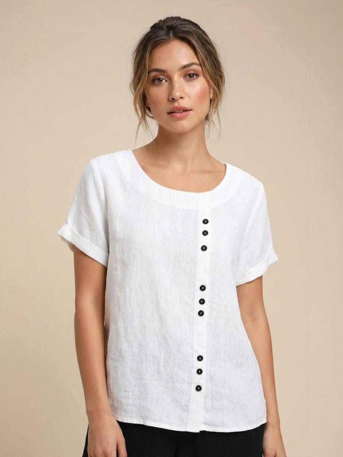 Taylor | Leinenbluse für Damen mit Rundhalsausschnitt und Knöpfen 19