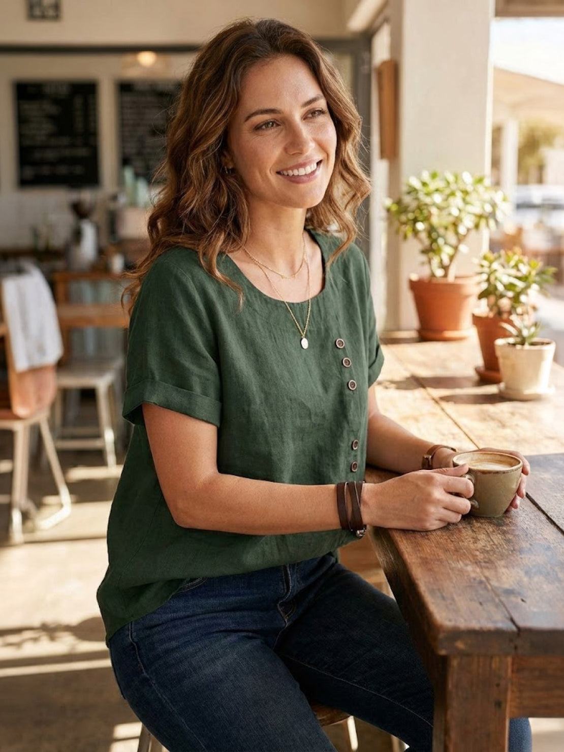 Taylor | Leinenbluse für Damen mit Rundhalsausschnitt und Knöpfen 2