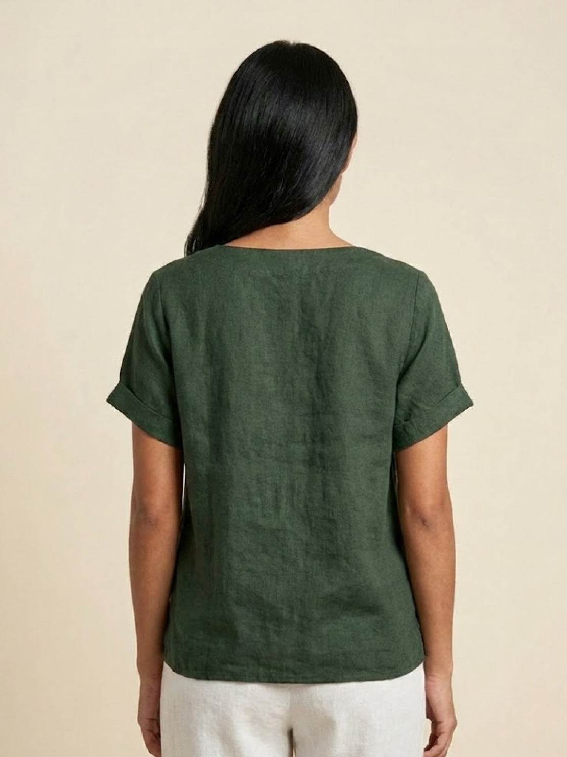 Taylor | Leinenbluse für Damen mit Rundhalsausschnitt und Knöpfen 3