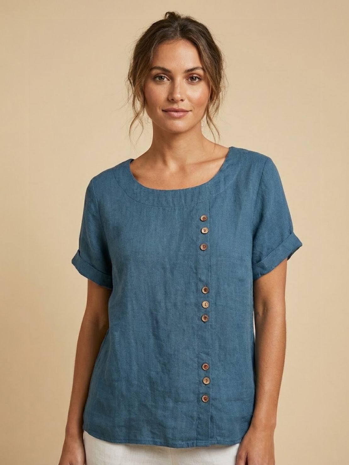 Taylor | Leinenbluse für Damen mit Rundhalsausschnitt und Knöpfen 5