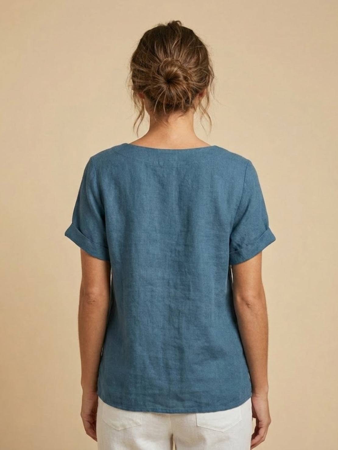 Taylor | Leinenbluse für Damen mit Rundhalsausschnitt und Knöpfen 6