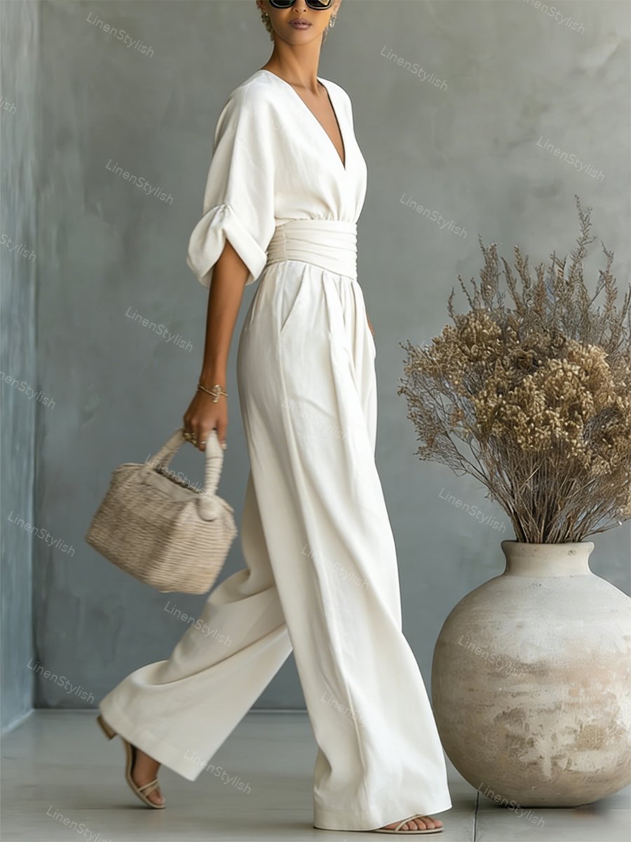 Tessa | Jumpsuit Damen Elegant V-Ausschnitt Slim Fit Komfort 3