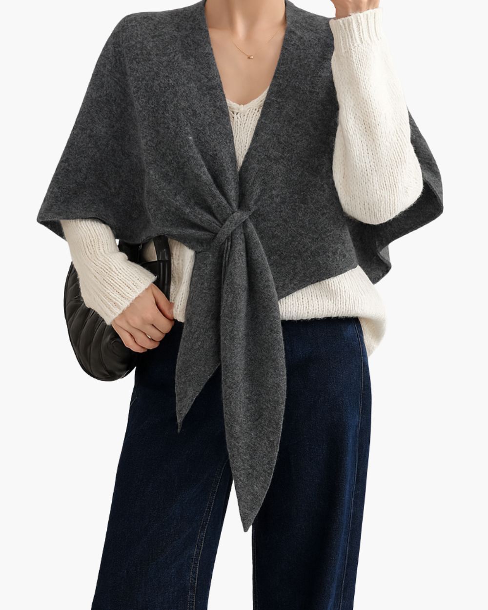 Überwurf Poncho aus Wolle mit Bindung vorne