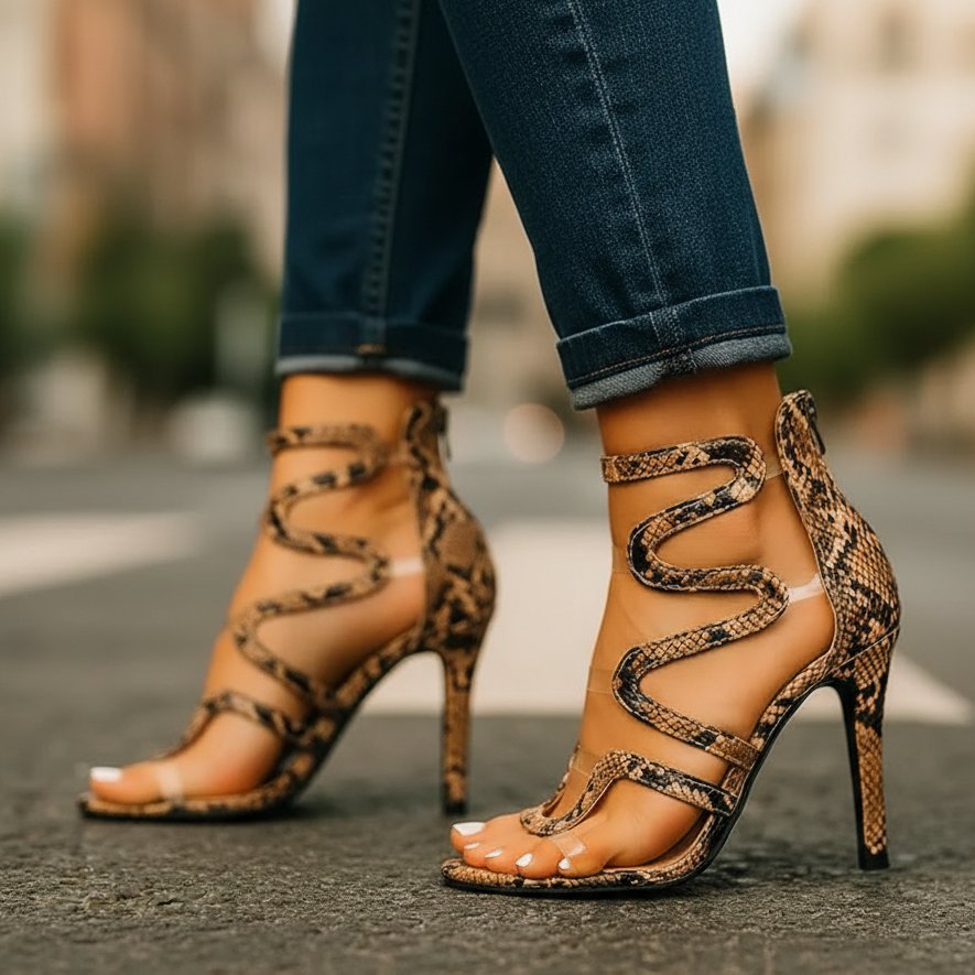 Vera | Exotische, Elegante &amp; Auffällige Ankle-Wrap-Heels mit Schlangenmuster 0