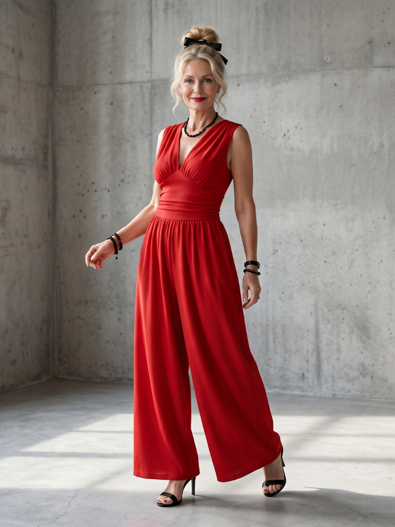 Vincenza | Eleganter Overall Damen – Leicht, Weites Bein &amp; Tiefer V-Ausschnitt 0