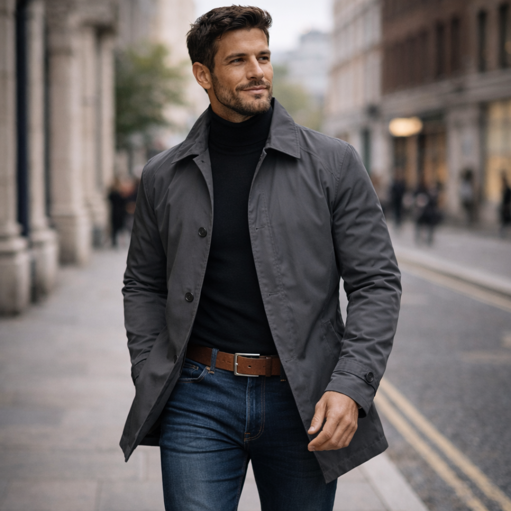 Wilfred | Eleganter und Leichter Herrenmantel Lang in Schwarz 4