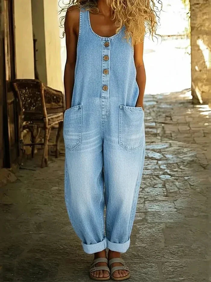 Willa | Damen Overall Lässig Vintage Ärmellos Entspannt 0