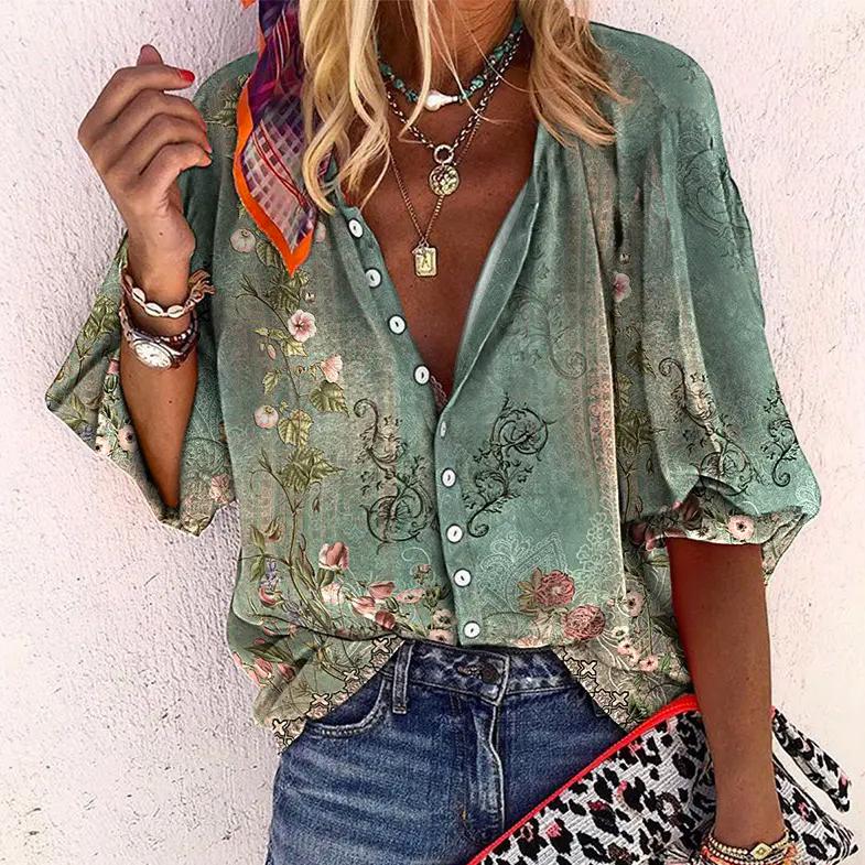Zara | Boho Bluse V-Ausschnitt Lässiger Stil Leichter Stoff 0