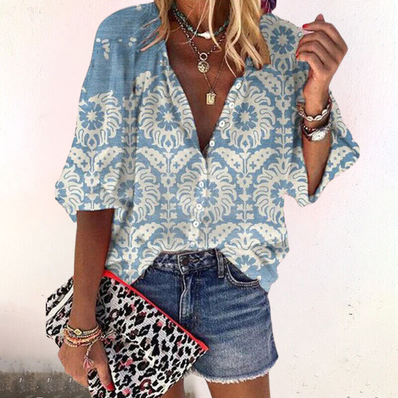 Zara | Boho Bluse V-Ausschnitt Lässiger Stil Leichter Stoff 4