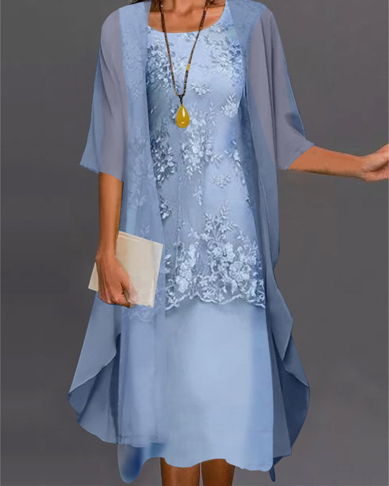Zara | Elegantes Zweiteiliges Chiffonkleid mit 3/4-Ärmeln 0