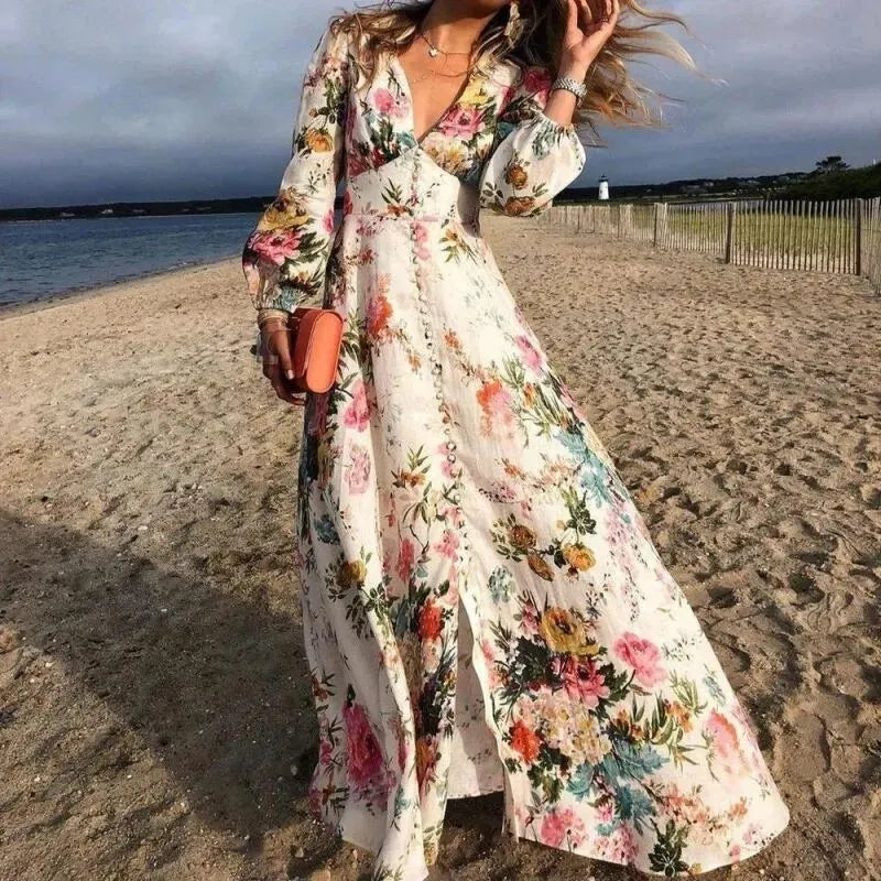 Zara | Romantisches, Fließendes Damen-Maxikleid mit V-Ausschnitt 0
