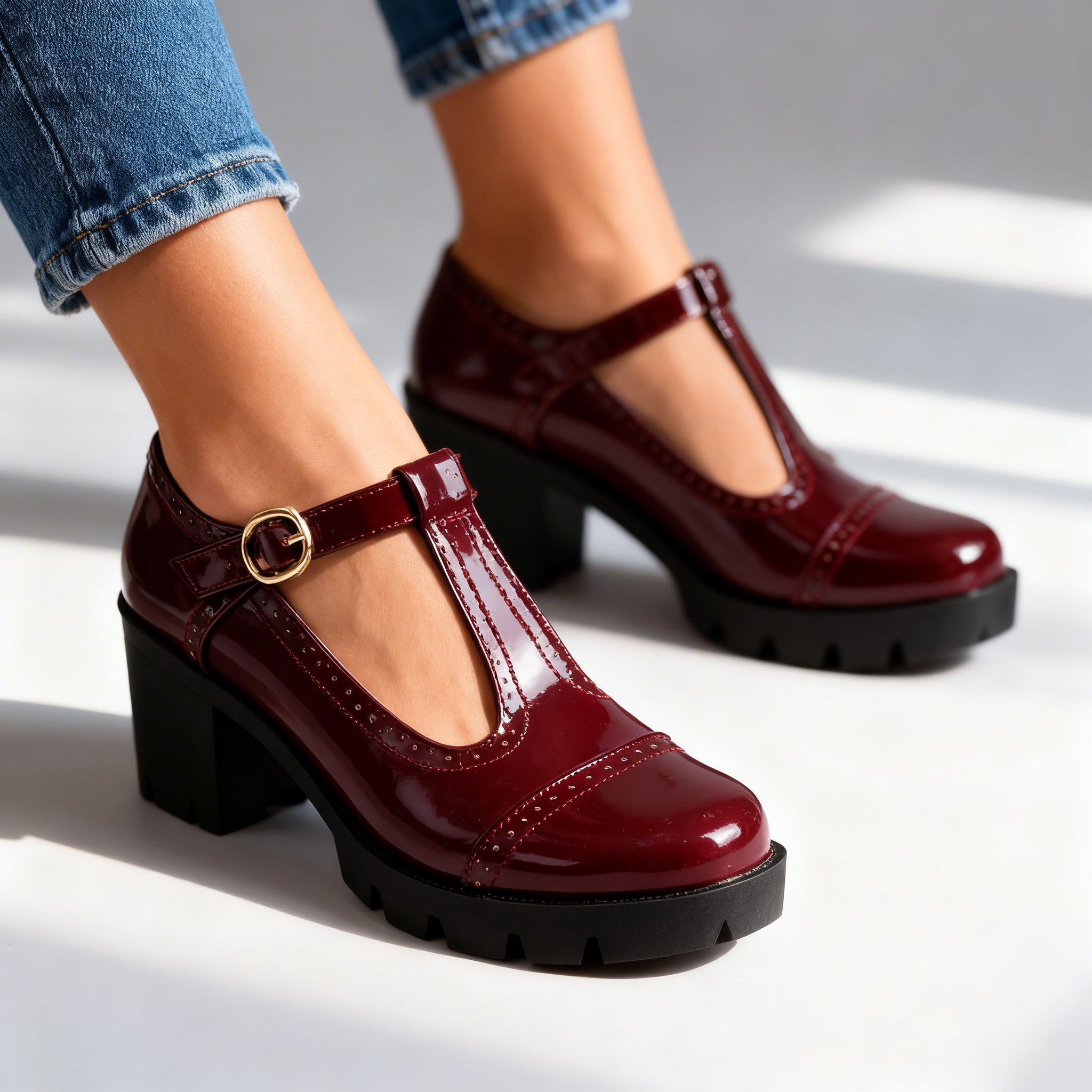 Zelina | Damen Schuhe Schuhe Damen T-Riemen Brogue Blockabsatz Elegant Vintage Stil 0