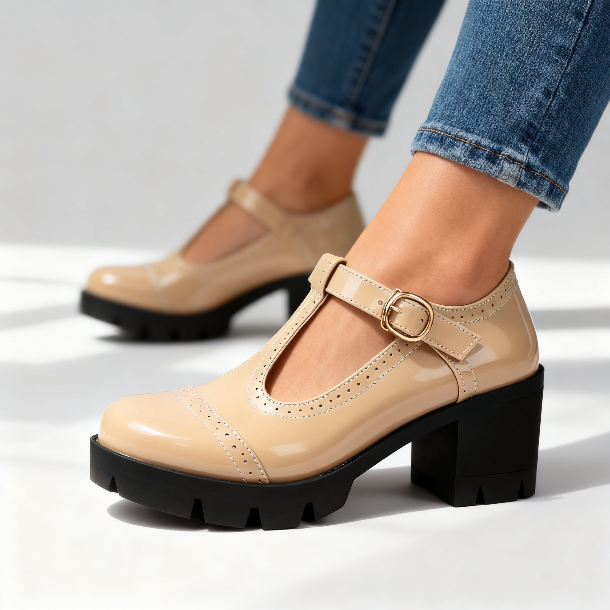 Zelina | Damen Schuhe Schuhe Damen T-Riemen Brogue Blockabsatz Elegant Vintage Stil 5