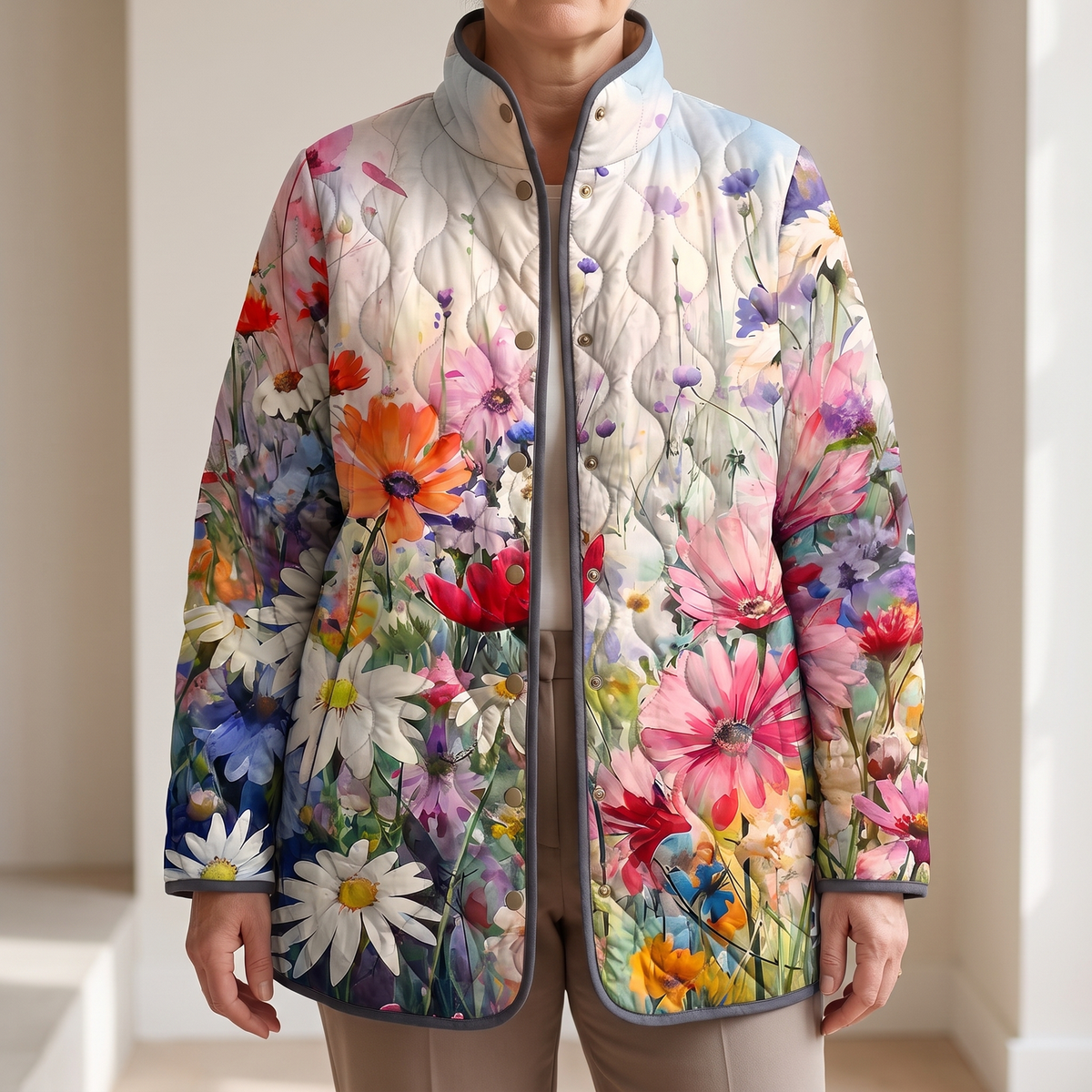 Mira | Quilted Jacket – Eleganter Blumenprint für Damen