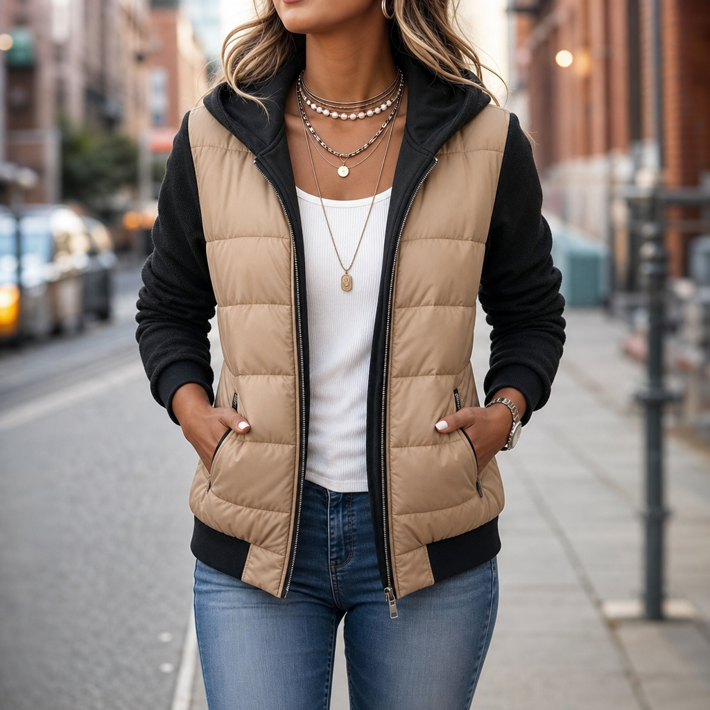 Coeza | Mixed-Media Puffer Jacket met Gebreide Mouwen