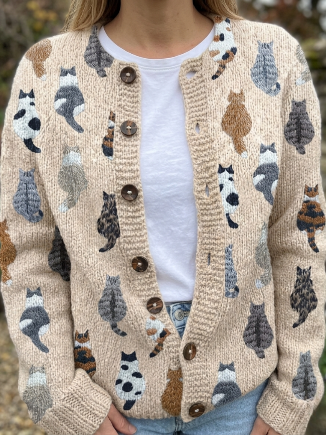Harper | Strickjacke – Verspielt mit Katzenmotiven
