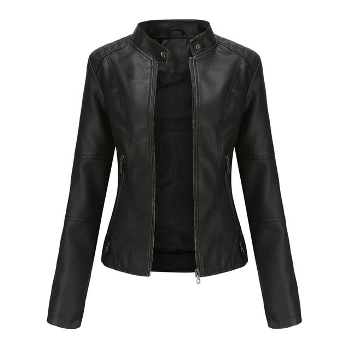 Florence | Cropped Faux Leather Jacket – Stylish Zip-Up for Women
