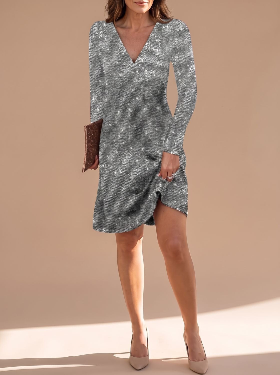Harper | Mini Dress – V-Ausschnitt mit Pailletten für Frauen