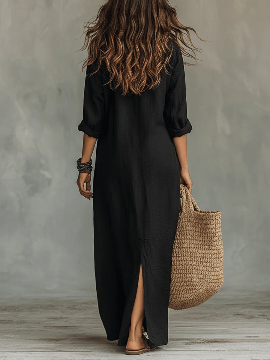 Emma | Stilvolles und vielseitiges Langarm Maxi Shirtkleid