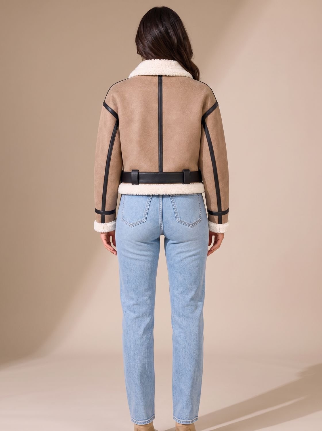 Marlene | Kurze Teddyjacke im Aviator-Stil mit Gürtel