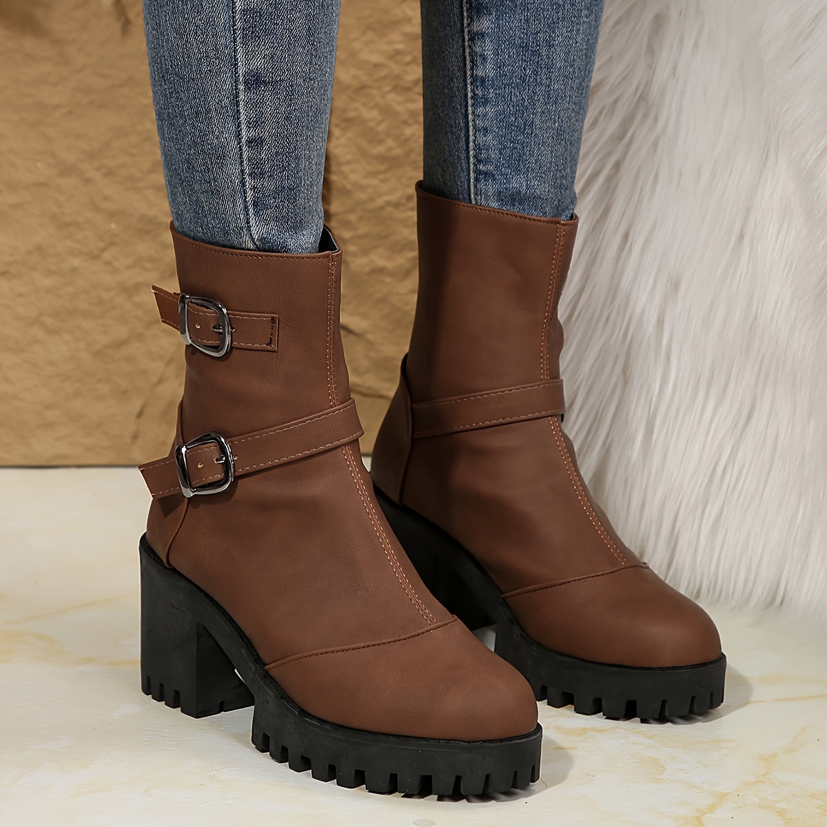 Marlene | Markante Stiefeletten mit Blockabsatz und Doppelschnallen