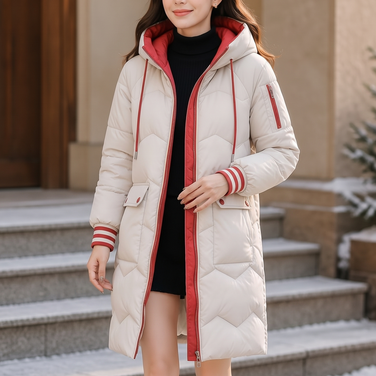 Cozyelle | Hooded Mid-Length Puffer Coat – Warm en Stijlvol voor Vrouwen