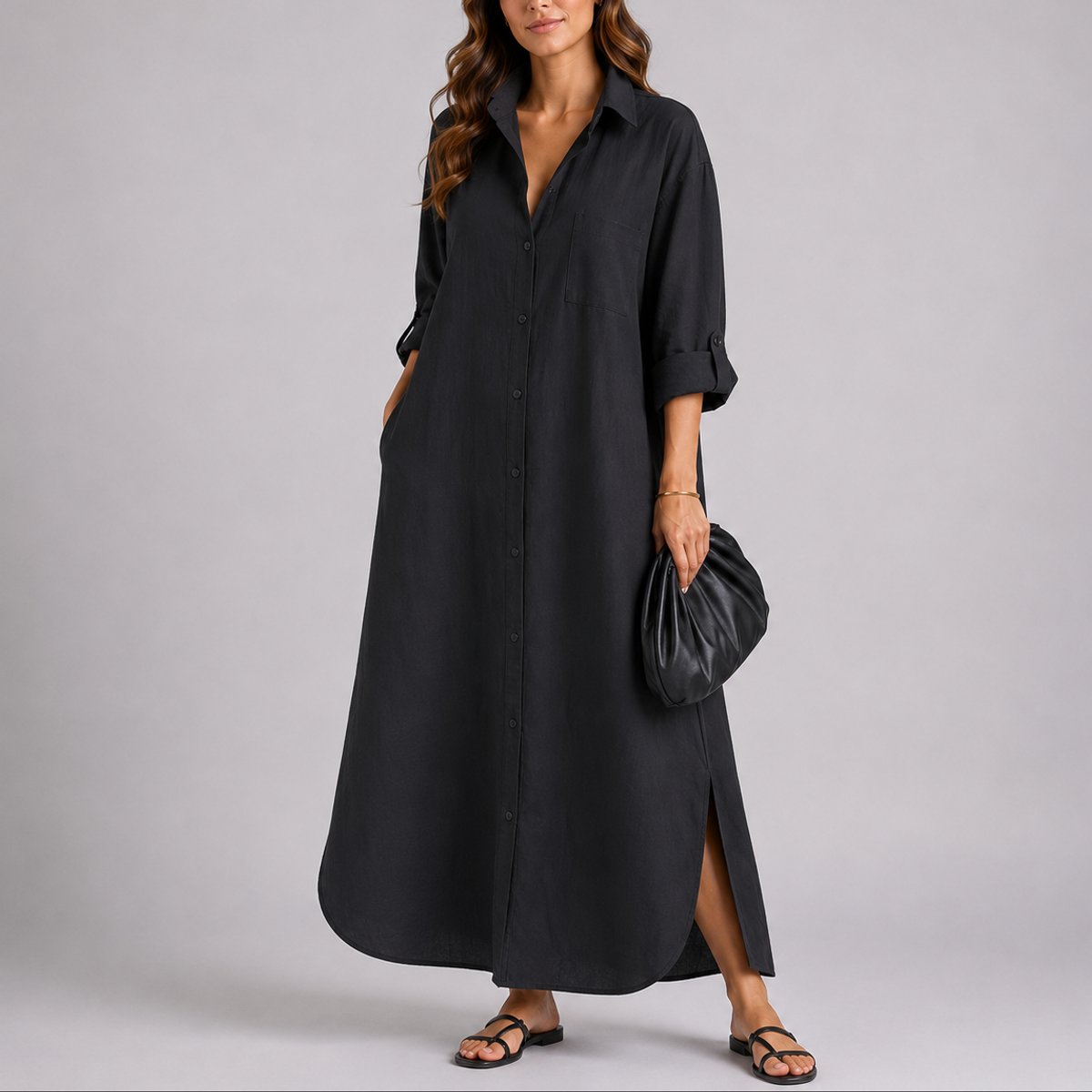 Klaudia | Lockeres und leichtes Leinen Herbsthochzeiten Maxikleid