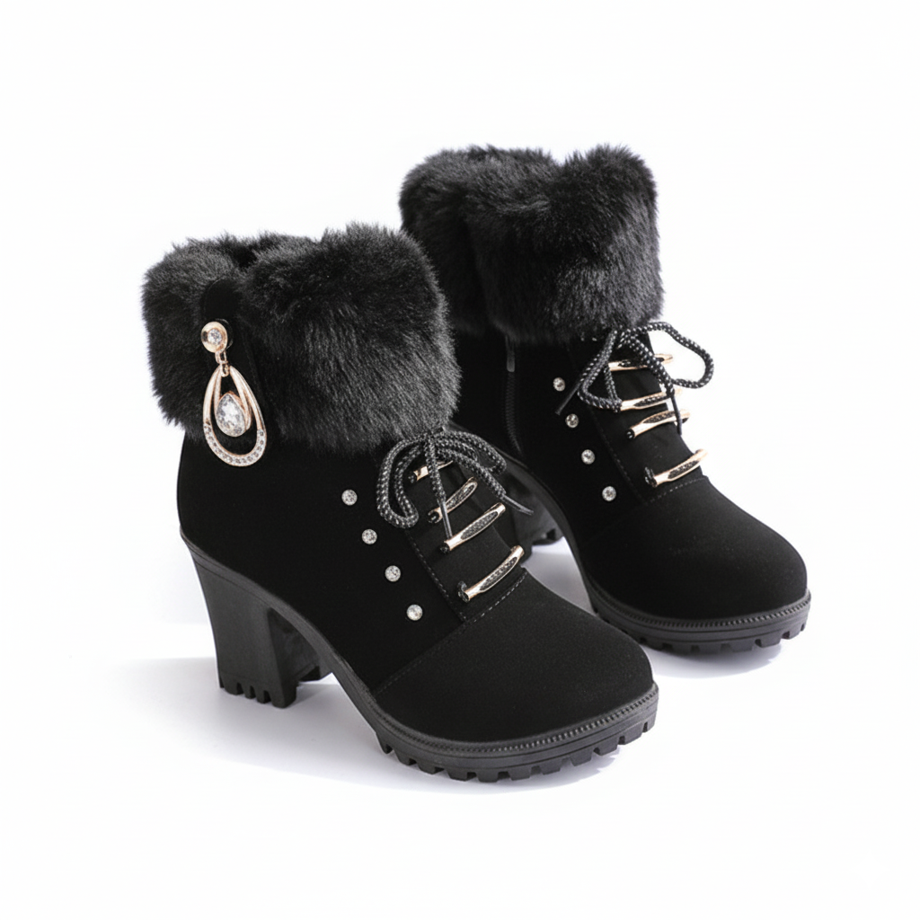 Velurea | Winter Boots – Elegante Kunstpelz Blockabsätze für Frauen