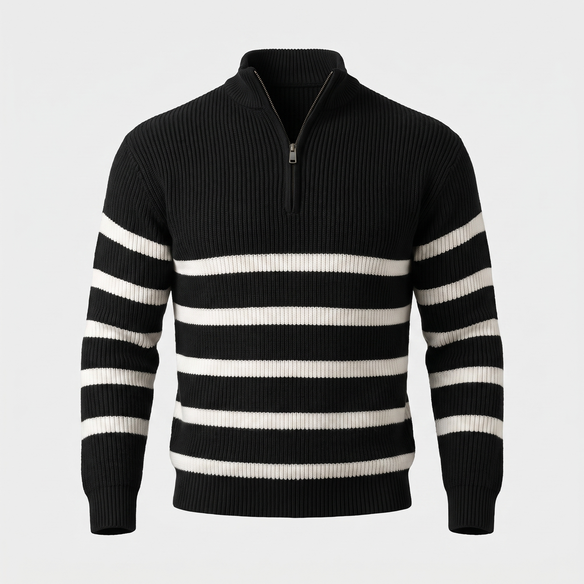 BLACKWELL | Strickpullover mit Halb-Reißverschluss und Streifen
