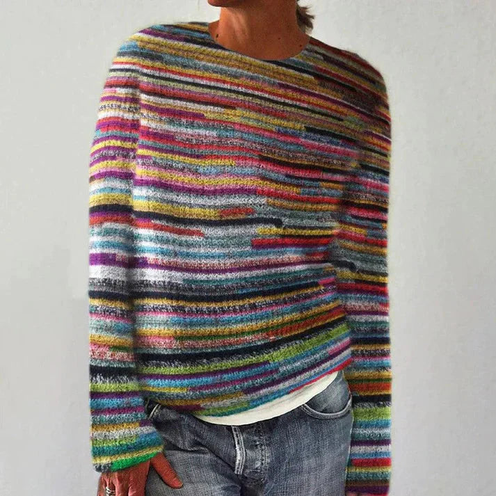 Christina | Grobstrickpullover mit buntem Streifenmuster