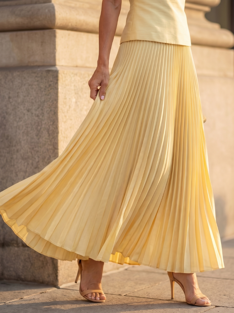 Rhodes | Midi Dress – Strukturiertes Oberteil mit Faltenrock