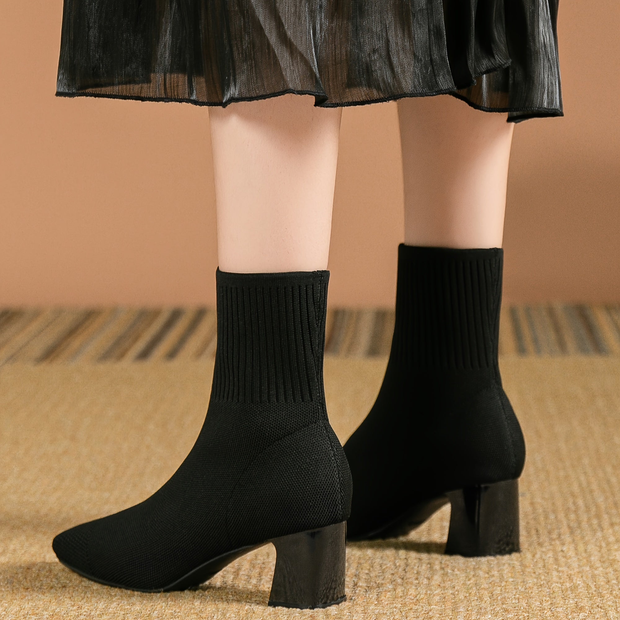 Clara | Moderne Strick-Stiefeletten mit Blockabsatz