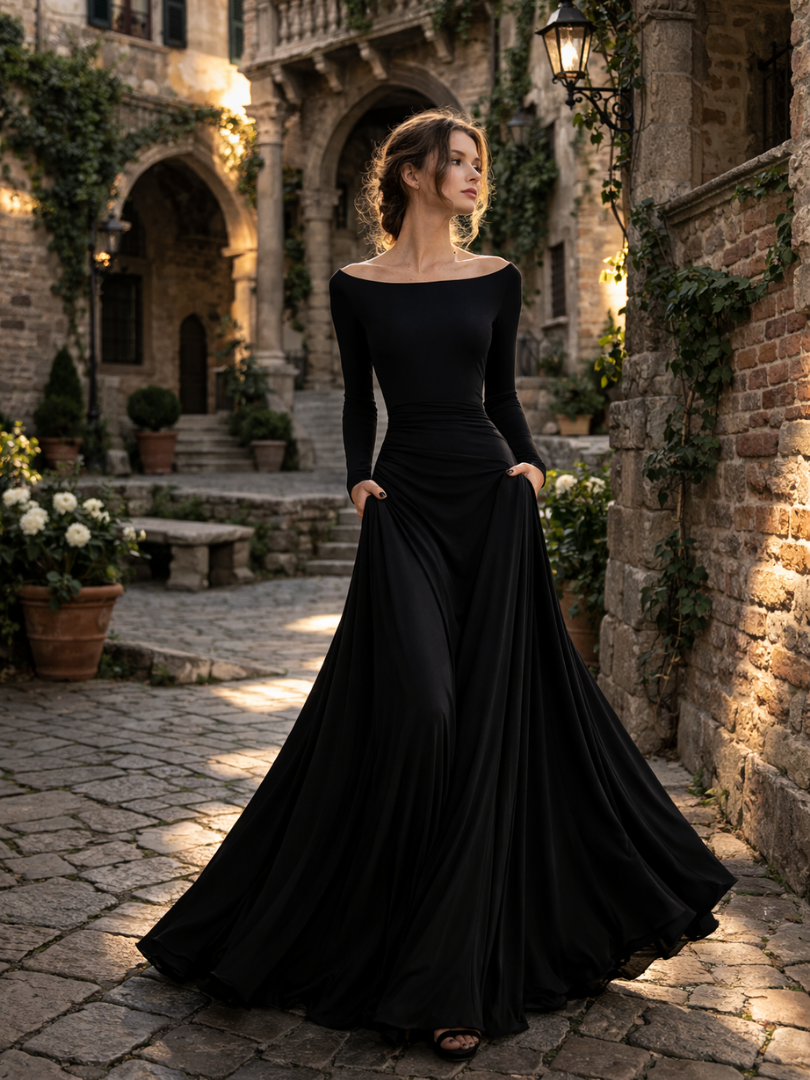 Maris | Maxi Dress – Elegante Lange Ärmel für Frauen